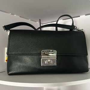 Addie Michael Kors Black Shoulder Bag with Silver Accents
